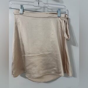 Lulus Ties to the World Cream Satin Wrap Mini Skirt NWT